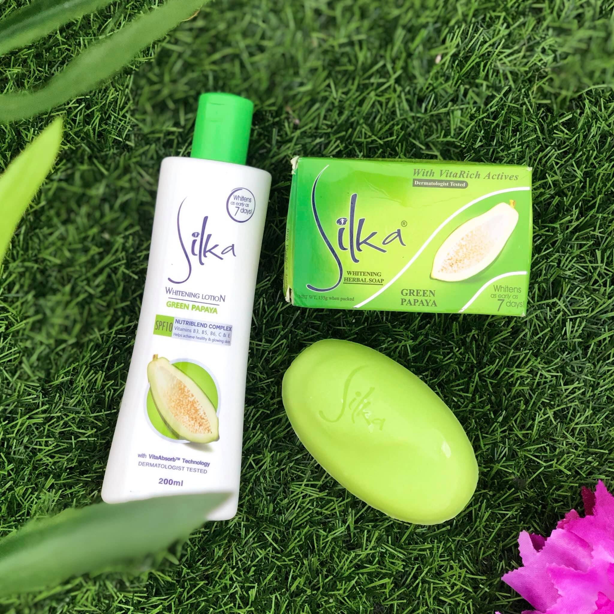 silk whitening lotion and green soap papaya